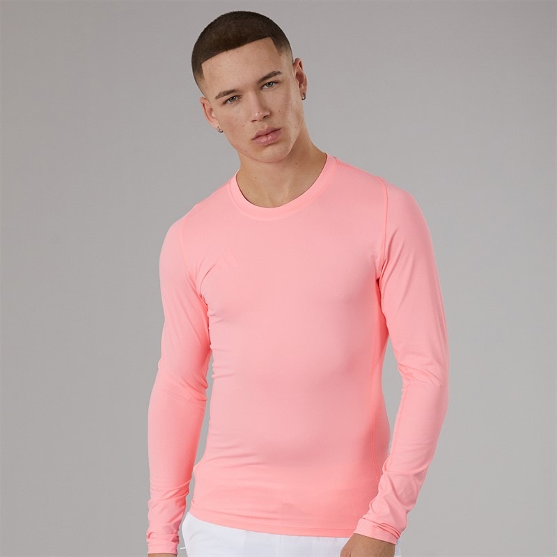 adidas Mens Tech Fit Long Sleeve T-Shirt Pink Spark - Image 1