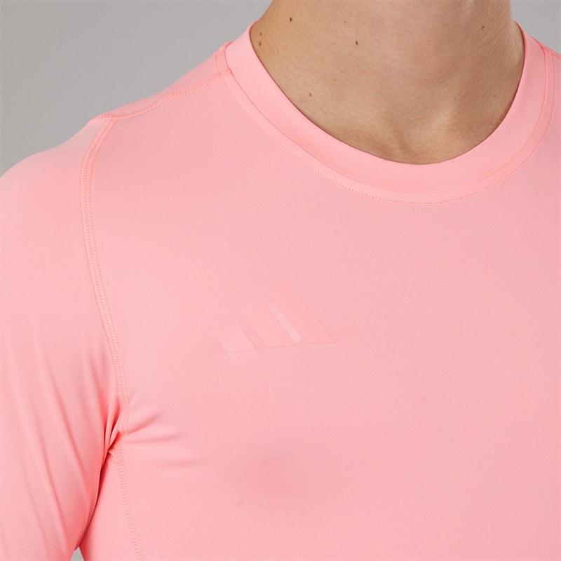adidas Mens Tech Fit Long Sleeve T-Shirt Pink Spark - Image 3