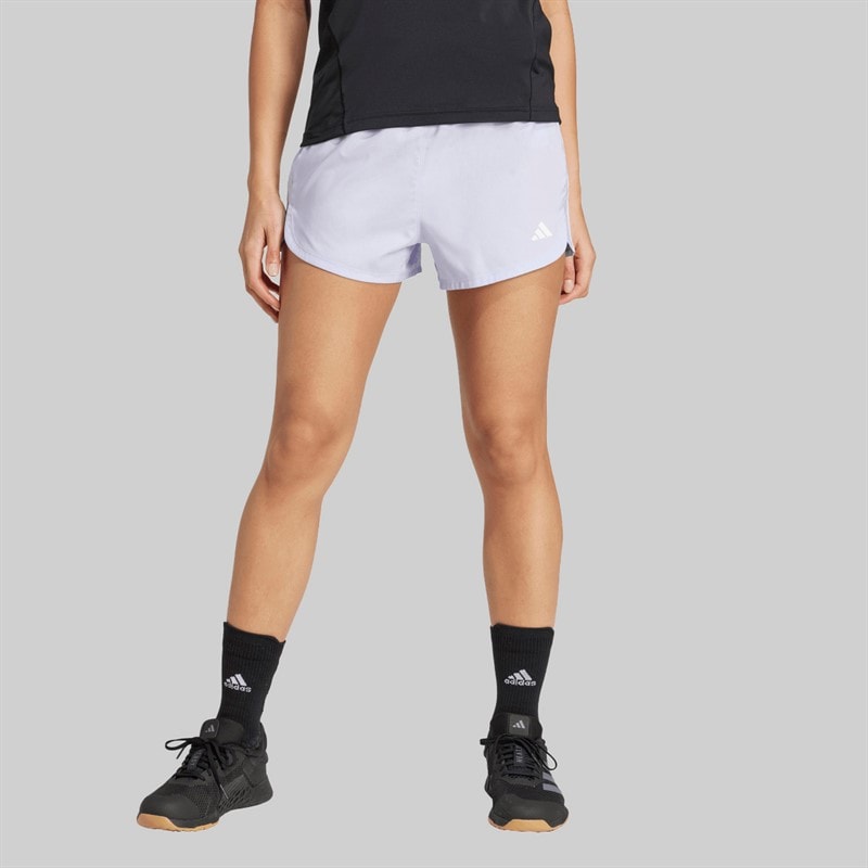 adidas Womens Pacer Training 3-Stripes Woven High Rise Shorts Violet Tone/White
