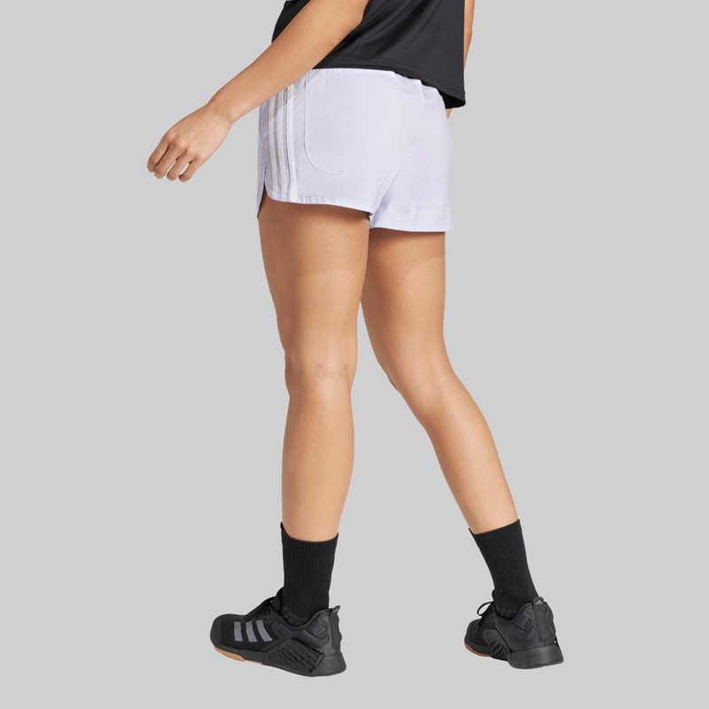 adidas Womens Pacer Training 3-Stripes Woven High Rise Shorts Violet Tone/White - Image 2
