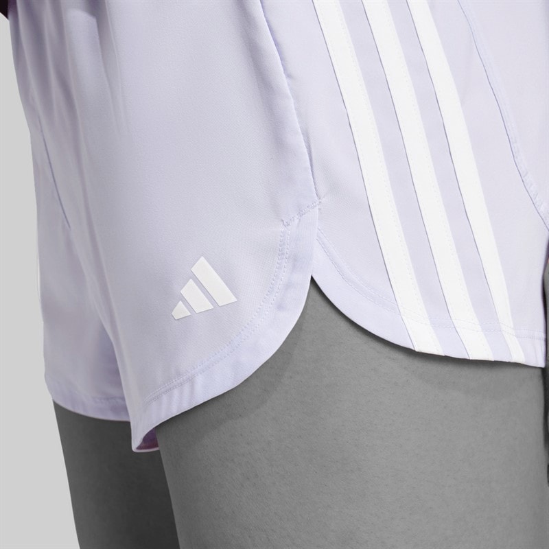adidas Womens Pacer Training 3-Stripes Woven High Rise Shorts Violet Tone/White - Image 3