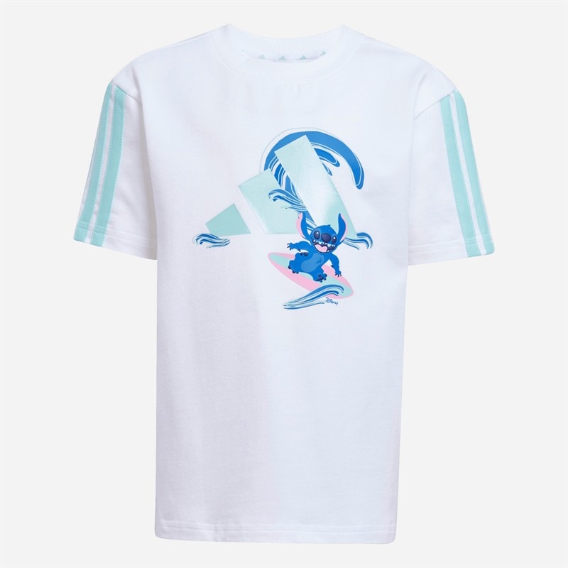 adidas Kids X Disney Lilo And Stitch T-Shirt And Shorts Set White/Semi Flash Aqua - Image 3