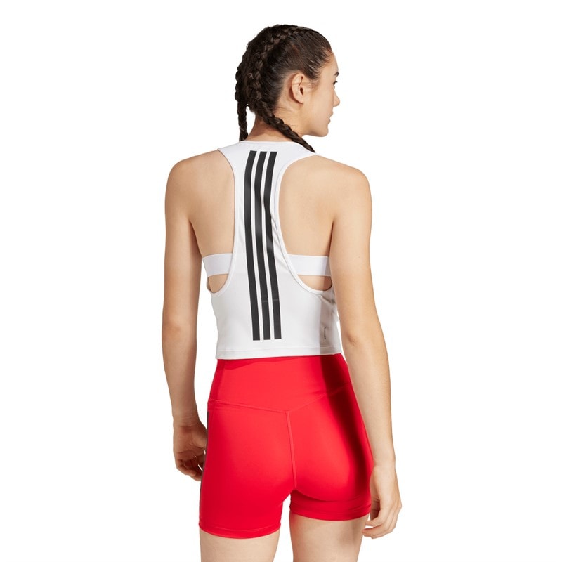 adidas Womens Power 3 Stripes Racerback Tank Top White - Image 2