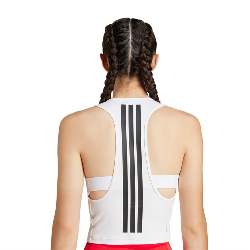 adidas Womens Power 3 Stripes Racerback Tank Top White - Image 5