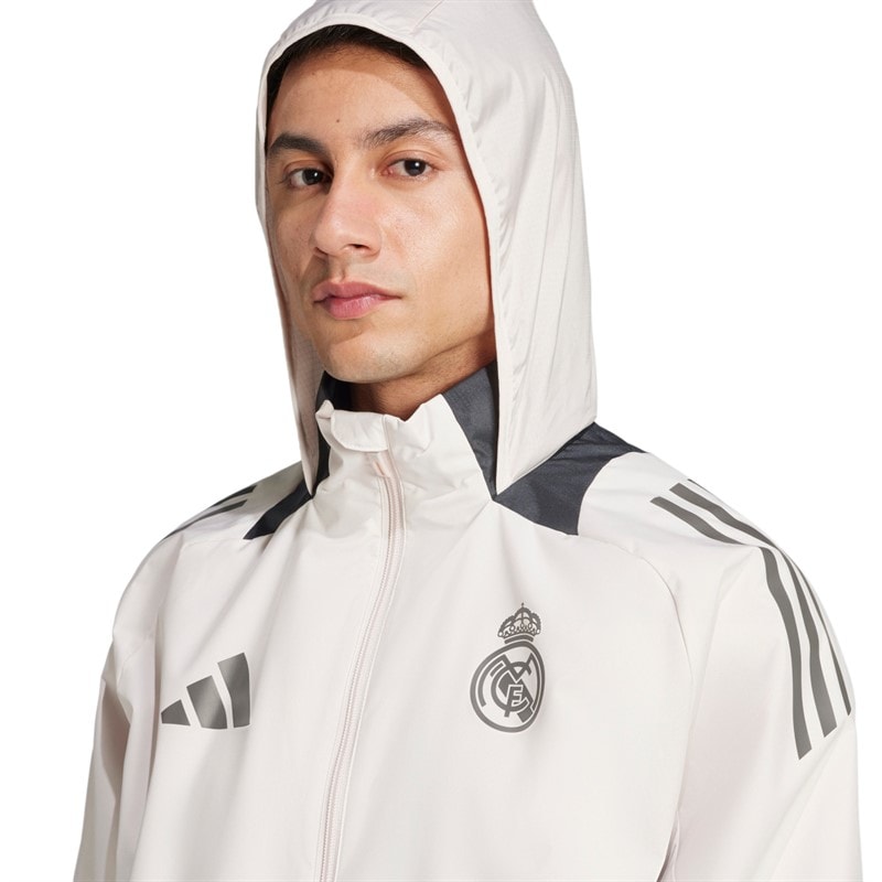 adidas Mens RMCF Real Madrid 24/25 European All Weather Jacket Putty Mauve/Dark Grey/Charcoal - Image 3
