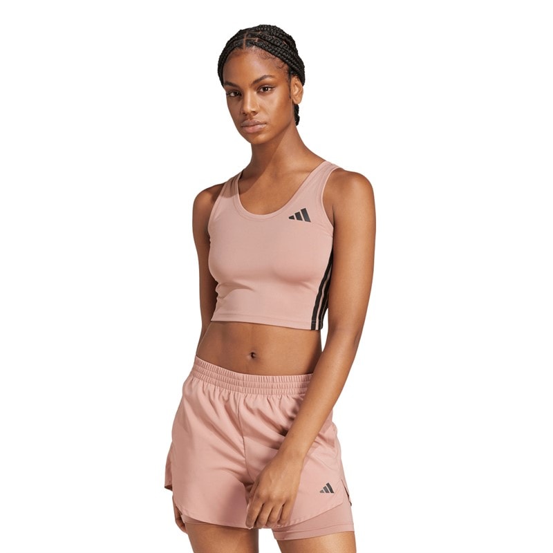 adidas Womens Train Essentials 3-Stripes Cropped Tank Top Warm Clay/Black - Image 1