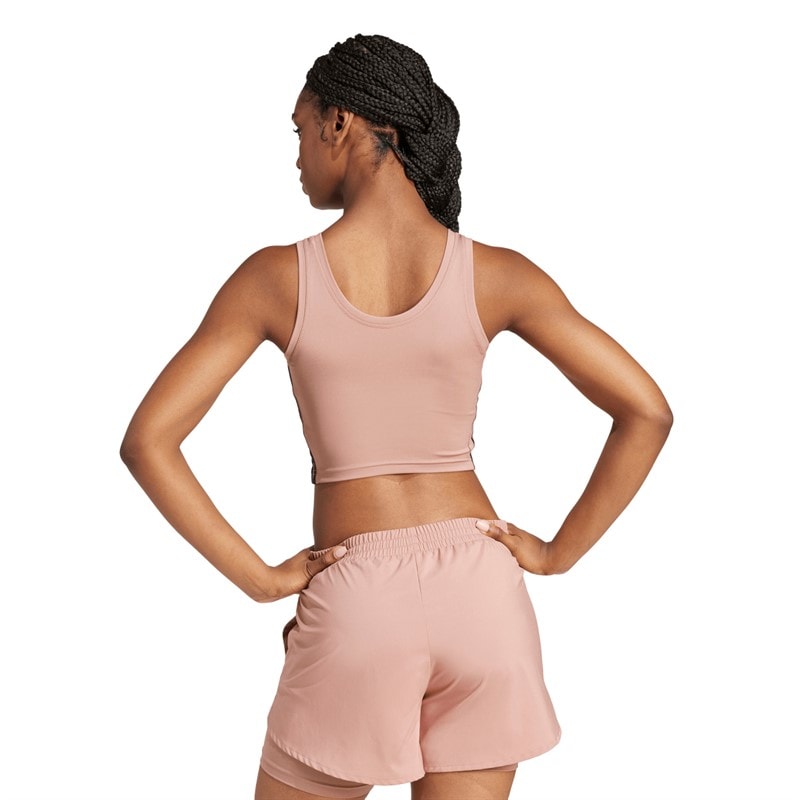 adidas Womens Train Essentials 3-Stripes Cropped Tank Top Warm Clay/Black - Image 2