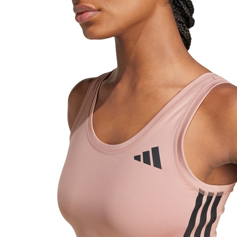 adidas Womens Train Essentials 3-Stripes Cropped Tank Top Warm Clay/Black - Image 3