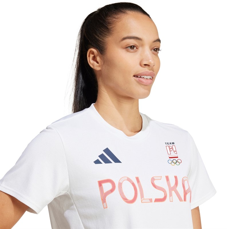 adidas Womens Team Poland Olympic Training T-Shirt White - Image 3
