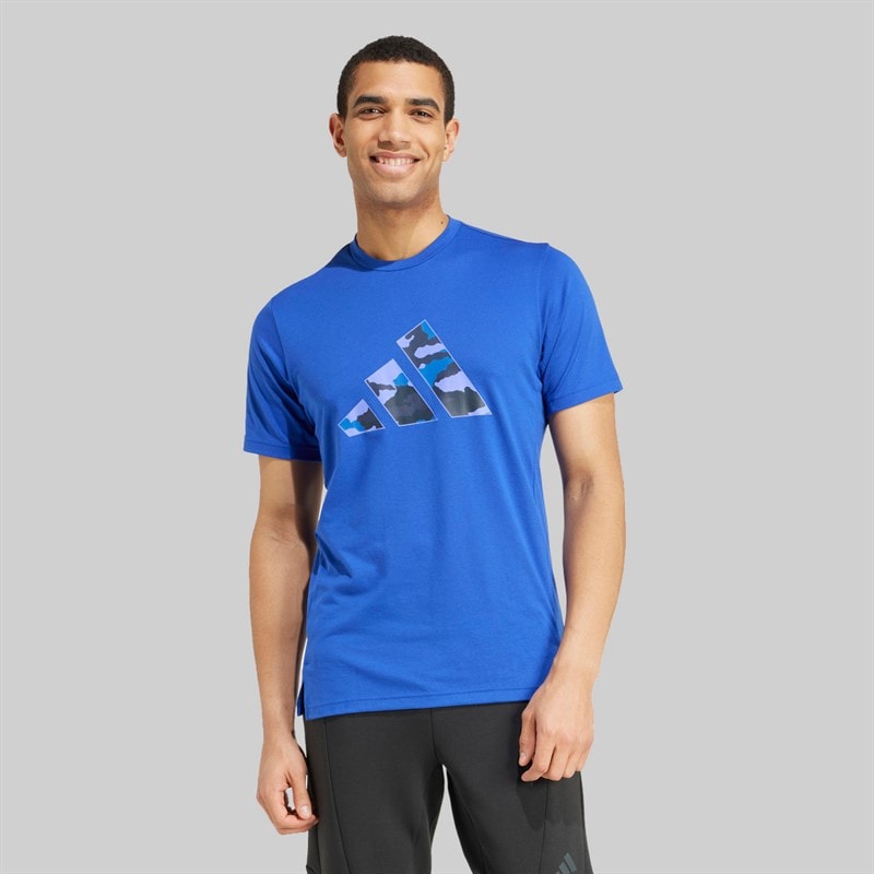 adidas Mens Train Essentials Camo Graphic Logo T-Shirt Semi Lucid Blue - Image 1
