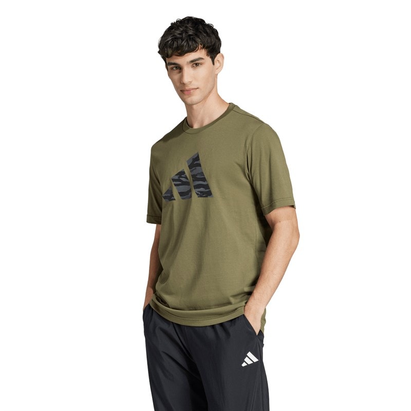 adidas Mens Codes Camo Graphic T-Shirt Olive Strata - Image 1