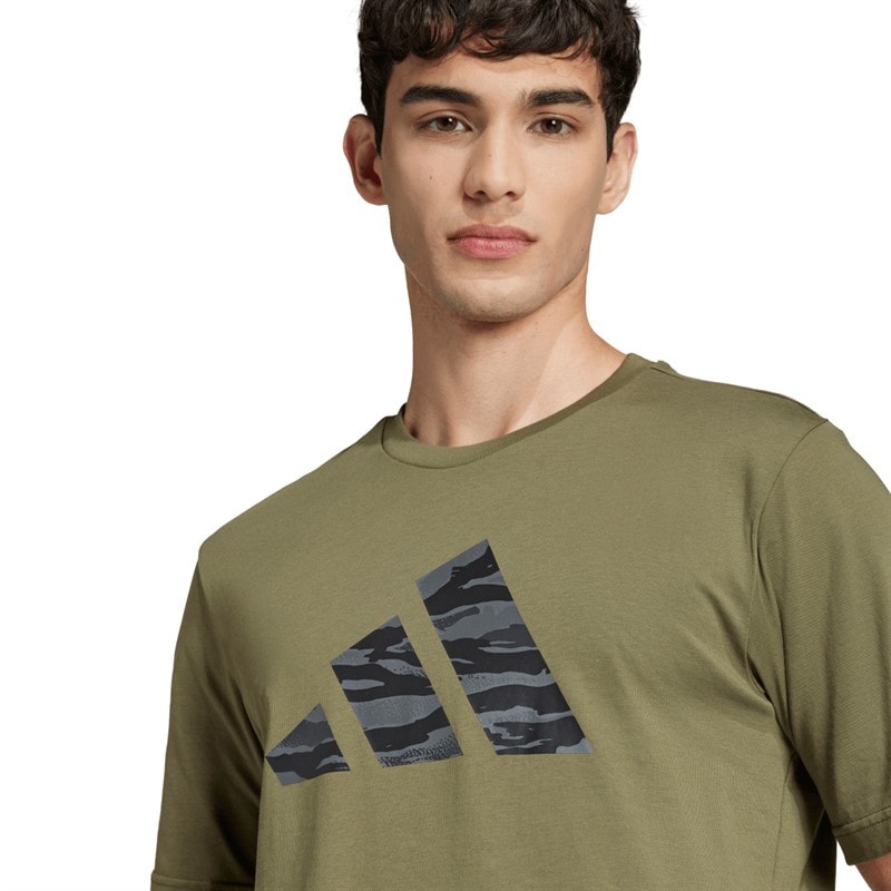 adidas Mens Codes Camo Graphic T-Shirt Olive Strata - Image 3