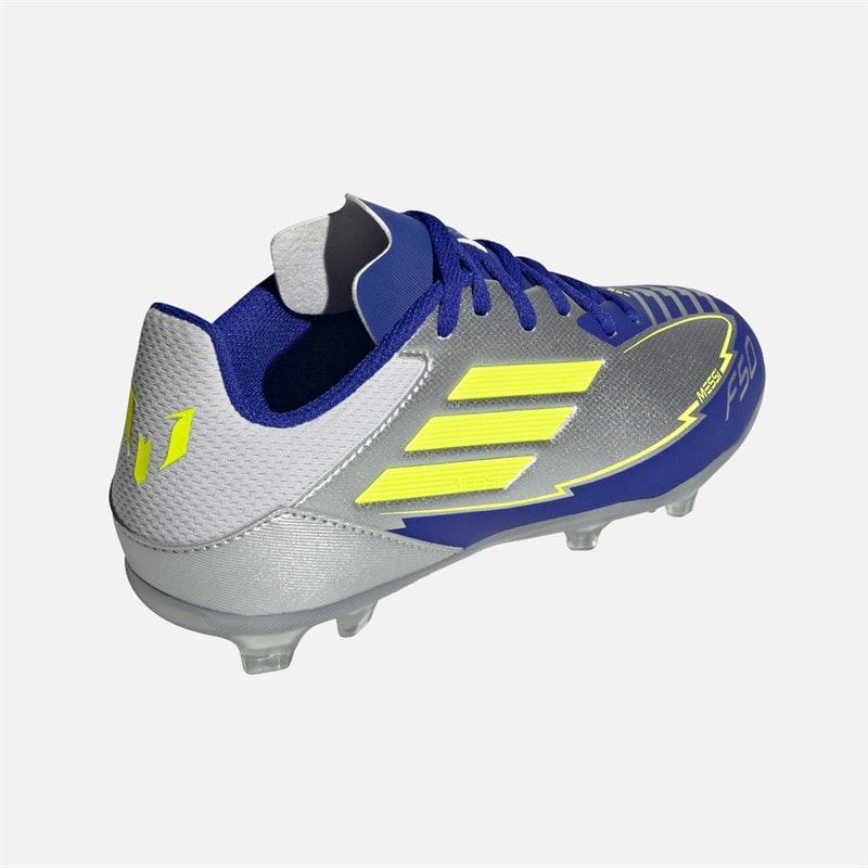 adidas Junior F50 League Messi FG/MG Firm/multi Ground Football Boots Silver Metallic/Solar Yellow/Lucid Blue - Image 3
