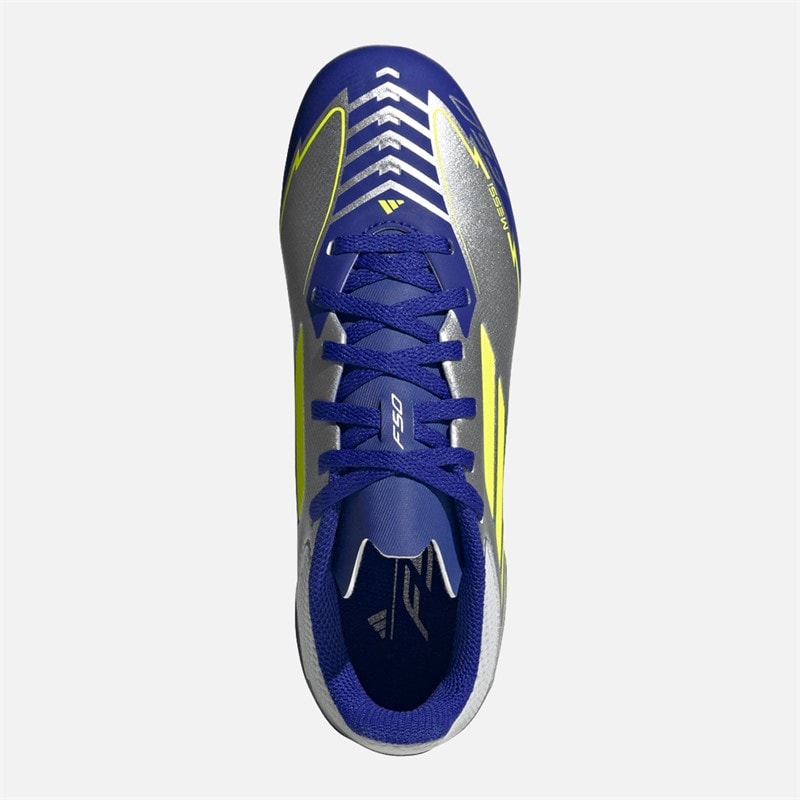 adidas Junior F50 League Messi FG/MG Firm/multi Ground Football Boots Silver Metallic/Solar Yellow/Lucid Blue - Image 4