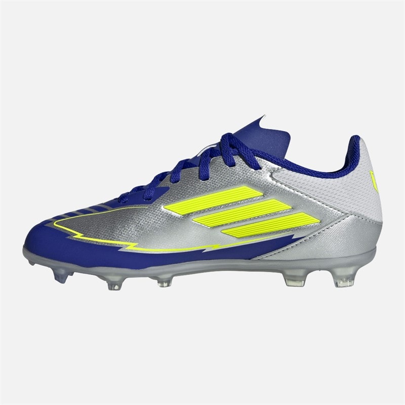 adidas Junior F50 League Messi FG/MG Firm/multi Ground Football Boots Silver Metallic/Solar Yellow/Lucid Blue - Image 5