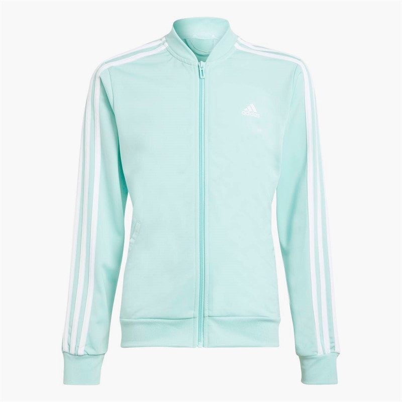 adidas Junior Girls Essentials 3-Stripes Tracksuit Semi Flash Aqua/White - Image 2