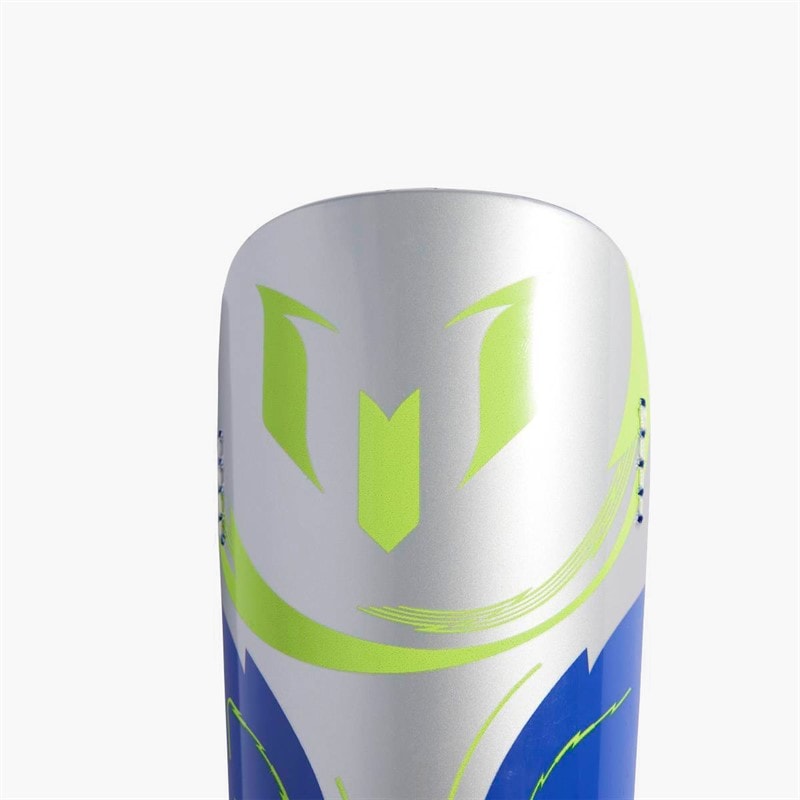 adidas Junior Messi Match Slip In Shin Guards Silver Metallic/Lucid Blue/Solar Yellow - Image 2