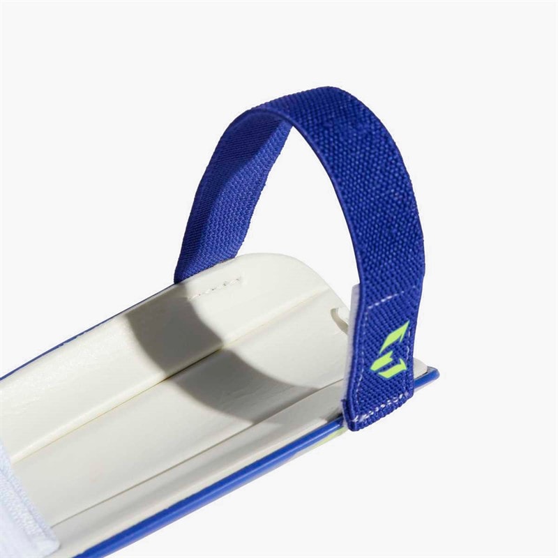 adidas Junior Messi Match Slip In Shin Guards Silver Metallic/Lucid Blue/Solar Yellow - Image 3