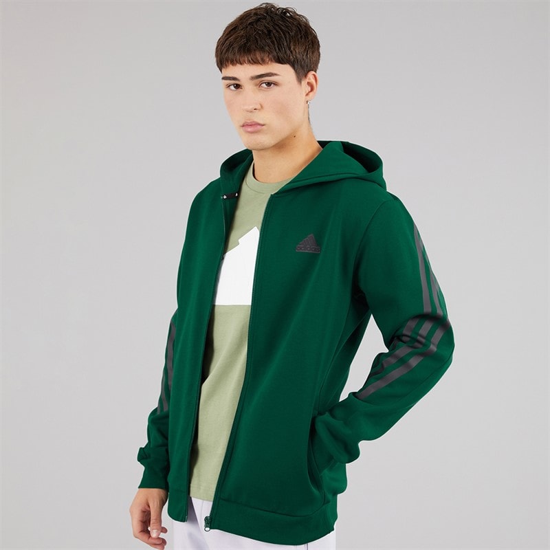adidas Mens Future Icons 3-Stripes Full Zip Hoodie Collegiate Green - Image 3