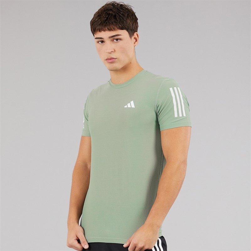adidas Mens Own The Run Running T-Shirt Silver Green