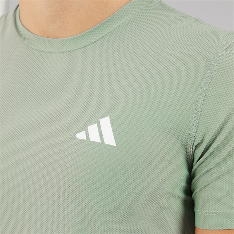 adidas Mens Own The Run Running T-Shirt Silver Green - Image 3