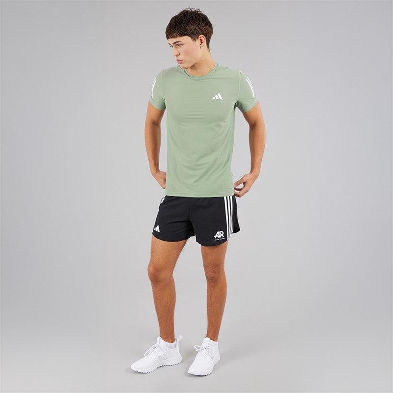 adidas Mens Own The Run Running T-Shirt Silver Green - Image 4