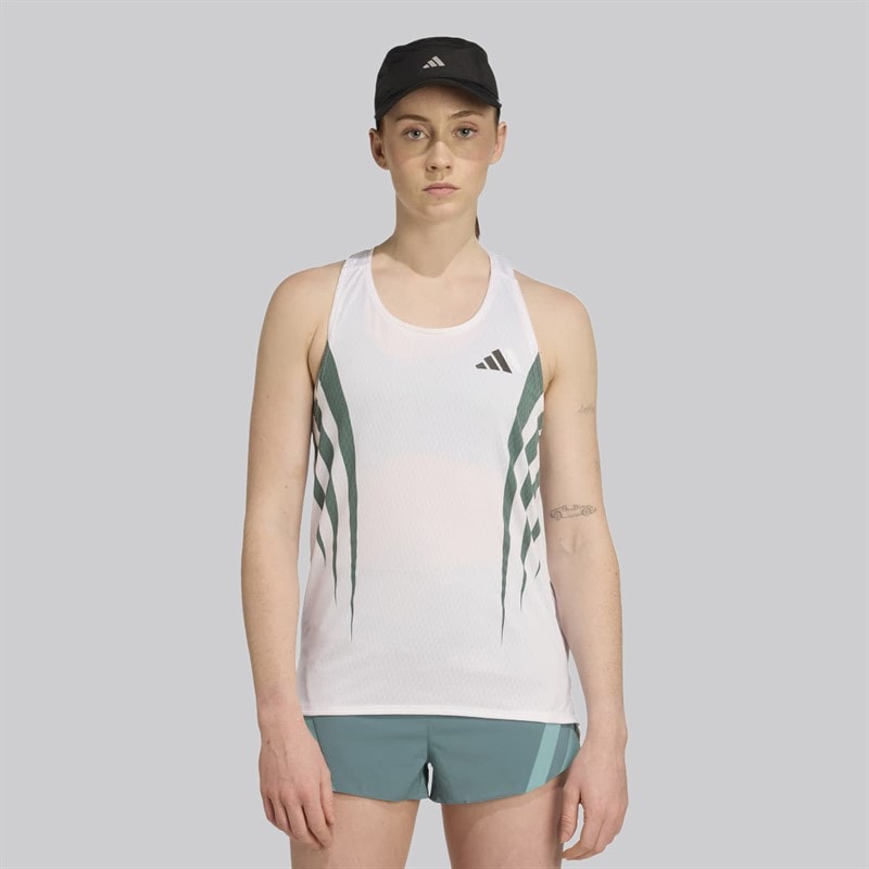 adidas Womens Adizero Archive Running Singlet White/Preloved Teal - Image 2