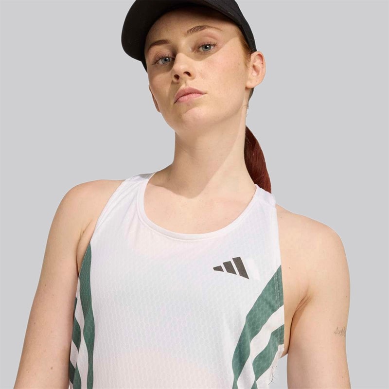 adidas Womens Adizero Archive Running Singlet White/Preloved Teal - Image 4