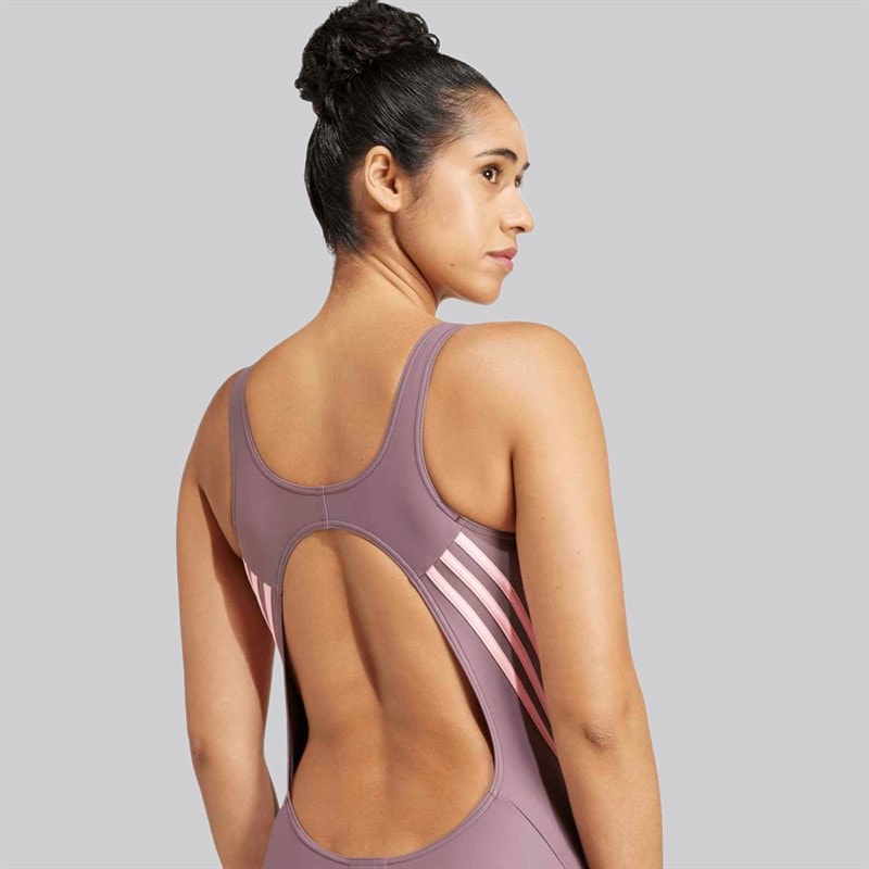 adidas Womens 3-Stripes Swimsuit Shadow Fig/Pink Spark - Image 4