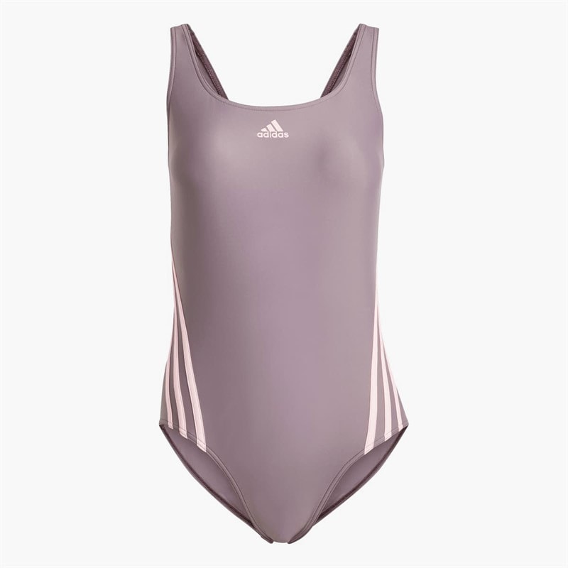 adidas Womens 3-Stripes Swimsuit Shadow Fig/Pink Spark - Image 5