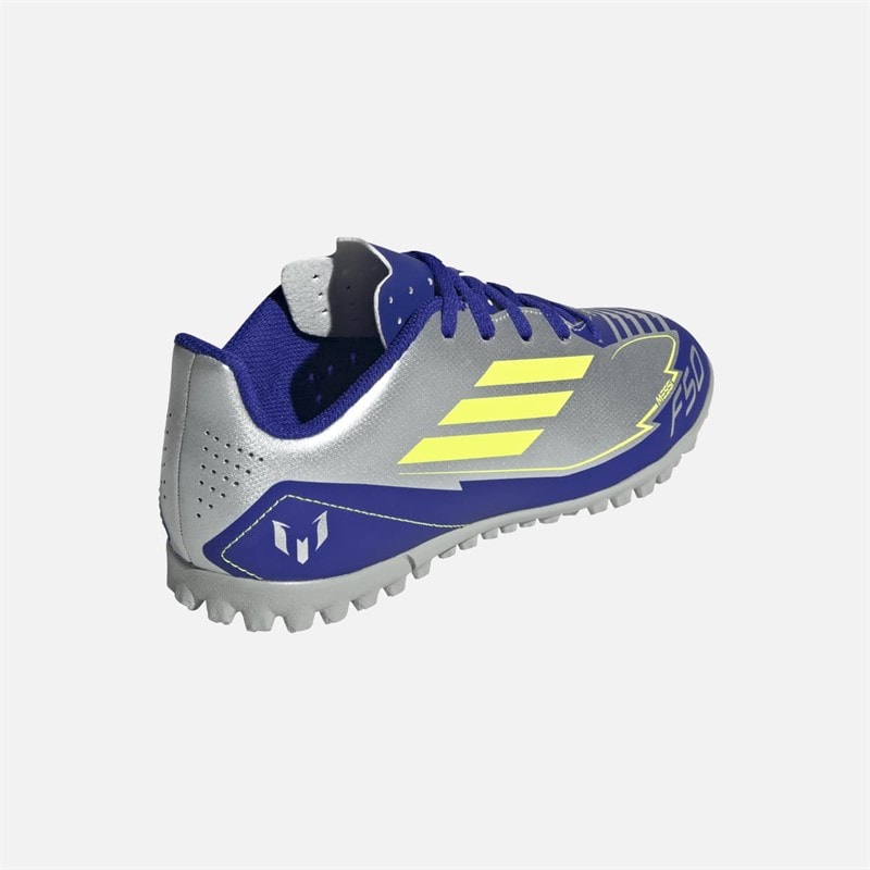 adidas Kids F50 Messi Club La Vida Rapida Pack TF Astro Football Boots Silver Metallic/Solar Yellow/Lucid Blue - Image 3