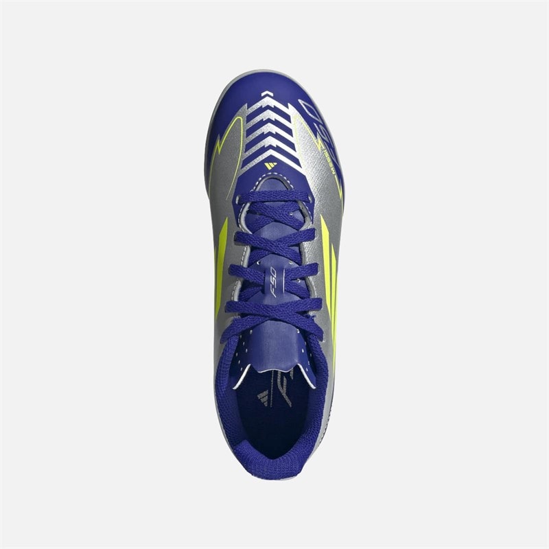 adidas Kids F50 Messi Club La Vida Rapida Pack TF Astro Football Boots Silver Metallic/Solar Yellow/Lucid Blue - Image 4