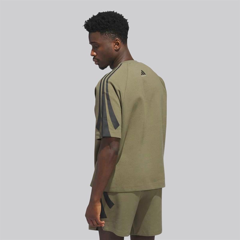 adidas Mens adidas Basketball Short Sleeve Sweatshirt Olive Strata - Image 3