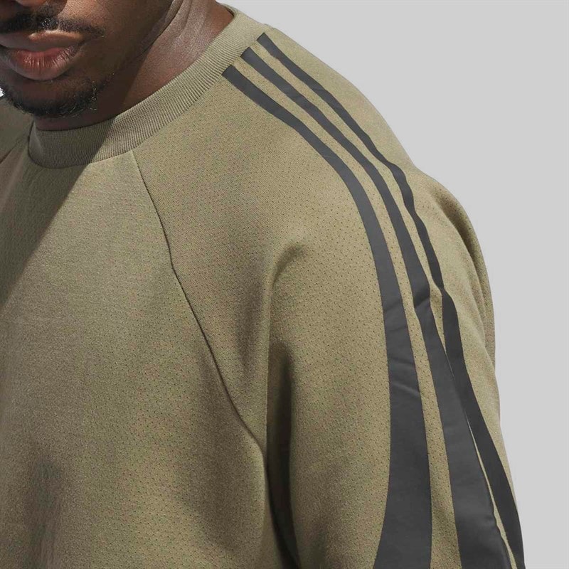 adidas Mens adidas Basketball Short Sleeve Sweatshirt Olive Strata - Image 5