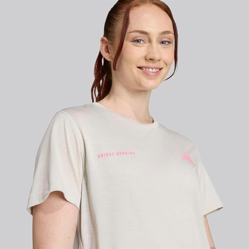 adidas Womens Own The Run Melange Running T-Shirt Orbit Green Metallic - Image 3