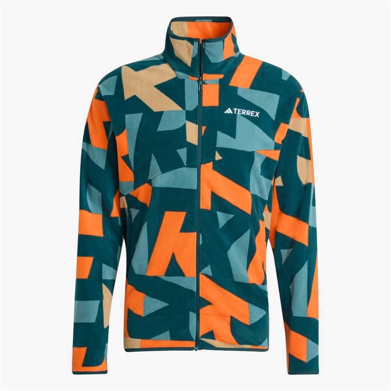 adidas Mens Terrex Multi Printed Full Zip Fleece Jacket Aurora Ivory/Semi Impact Orange