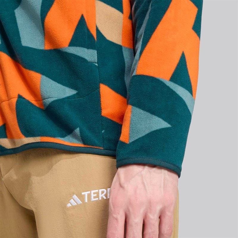 adidas Mens Terrex Multi Printed Full Zip Fleece Jacket Aurora Ivory/Semi Impact Orange - Image 3