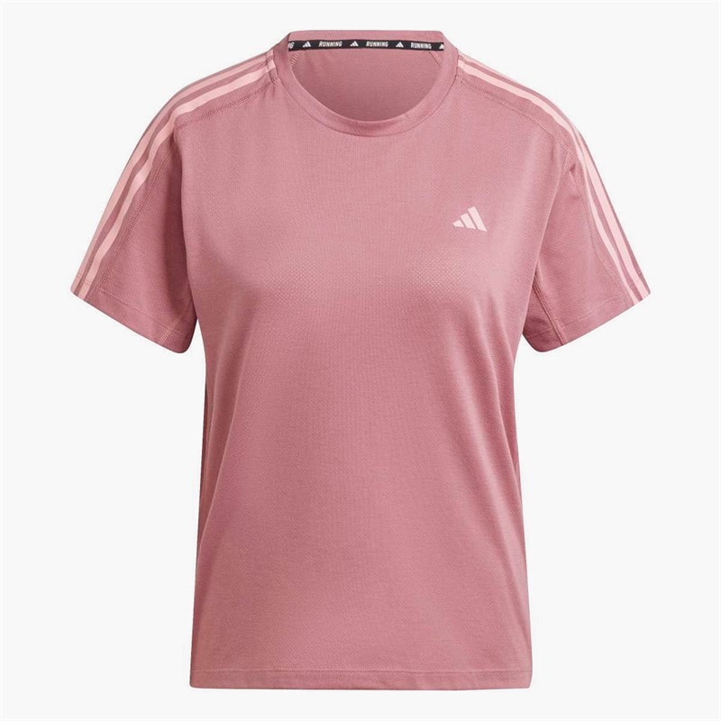 adidas Womens Own The Run 3 Stripes Running T-Shirt Pink - Image 1