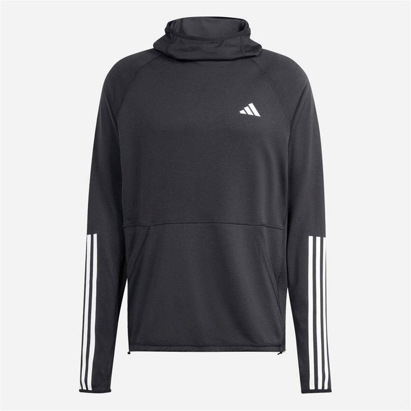 adidas Mens Own The Run 3-Stripes Running Hoodie Black