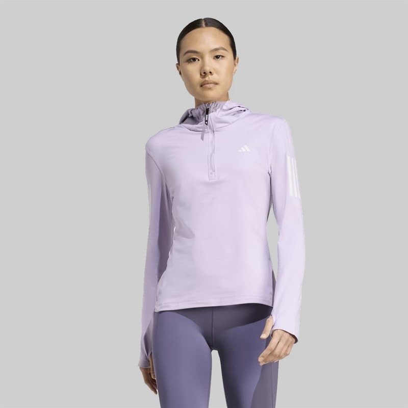 adidas Womens Own The Run Winterized Running Hooded Half-Zip Powder Plum