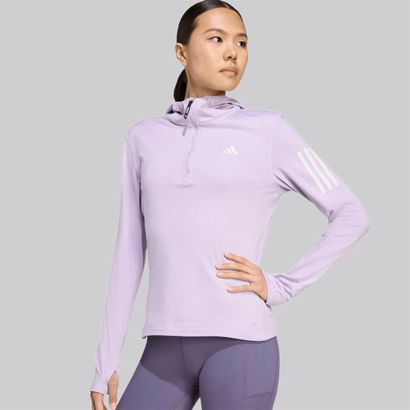 adidas Womens Own The Run Winterized Running Hooded Half-Zip Powder Plum - Image 3