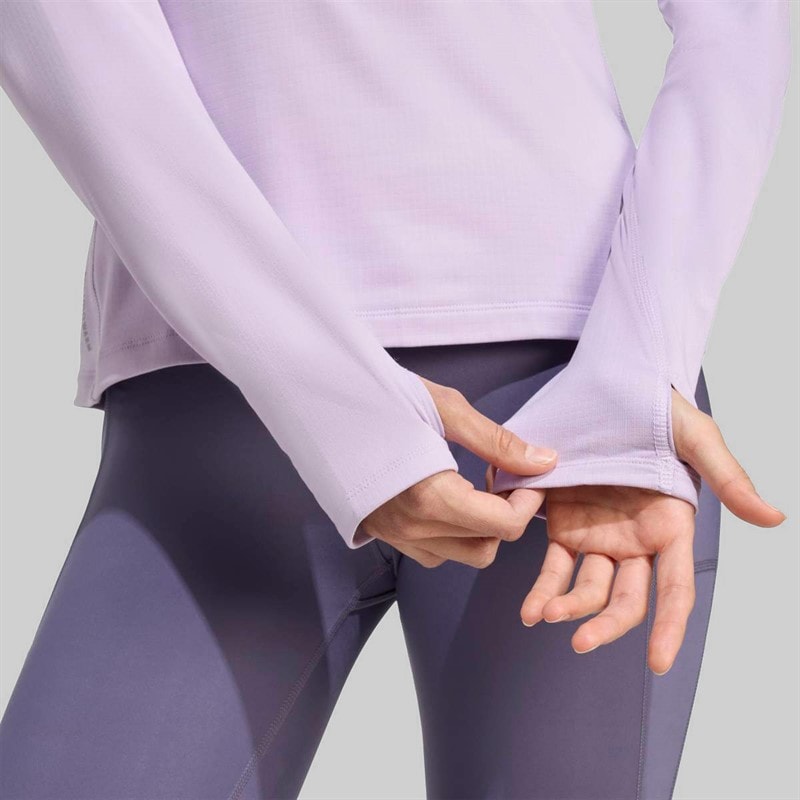 adidas Womens Own The Run Winterized Running Hooded Half-Zip Powder Plum - Image 4