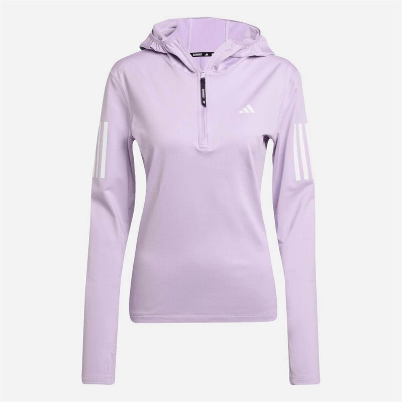 adidas Womens Own The Run Winterized Running Hooded Half-Zip Powder Plum - Image 5