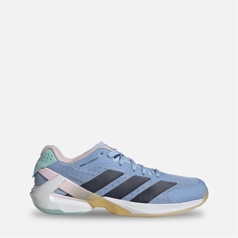 adidas Womens Courterblast Adizero Indoor Court Shoes Glow Blue/Shadow Navy/Clear Pink