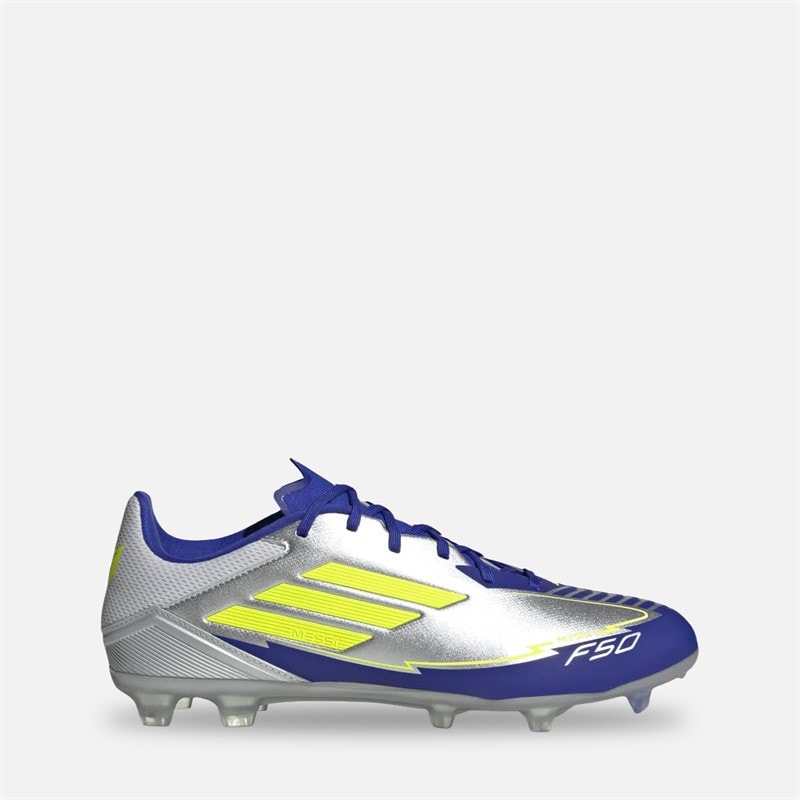adidas Mens F50 League Messi La Vida Rapida Pack FG/MG Firm Ground/Multi Ground Football Boots Silver Metallic/Solar Yellow/Lucid Blue