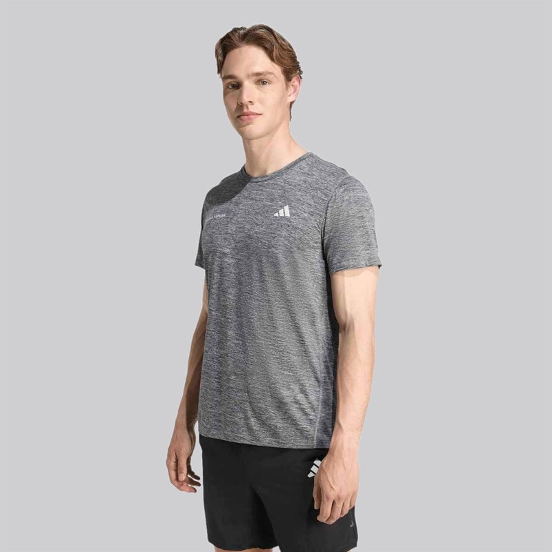 adidas Mens Own The Run Melange Running T-Shirt Black/Grey Three Metallic - Image 2