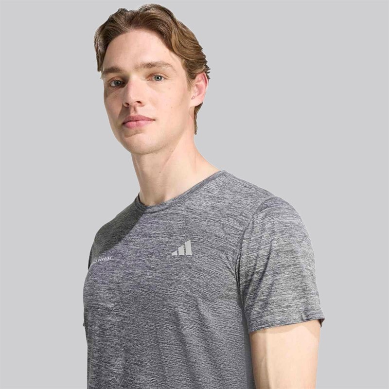 adidas Mens Own The Run Melange Running T-Shirt Black/Grey Three Metallic - Image 4