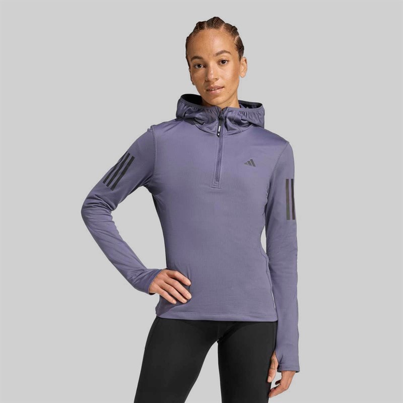 adidas Womens Own The Run Winterized Running Hooded Half-Zip Preloved Violet