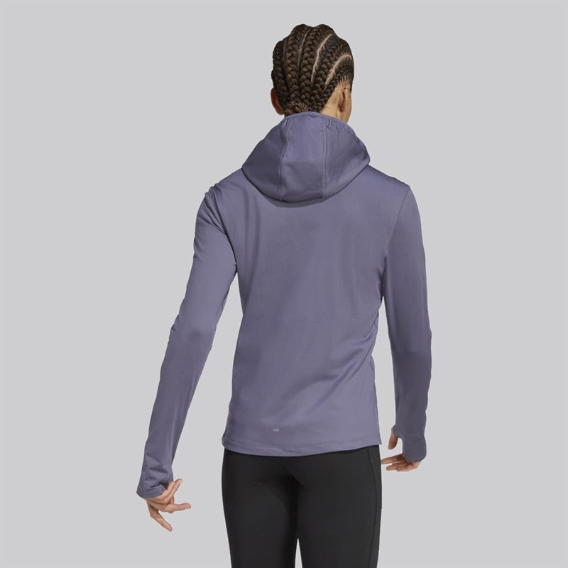 adidas Womens Own The Run Winterized Running Hooded Half-Zip Preloved Violet - Image 2