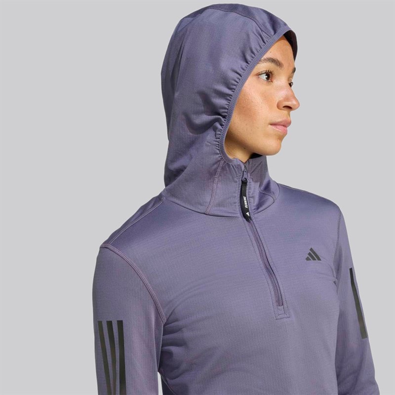 adidas Womens Own The Run Winterized Running Hooded Half-Zip Preloved Violet - Image 4